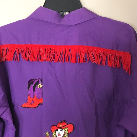 Vintage NY B’WAY purple long sleeve button down red hat society top size large - Picture 15 of 15